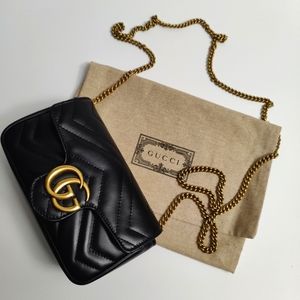 Gucci Super Mini Marmont Matelasse Black Bag
